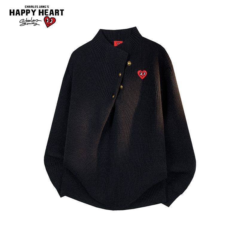 查尔斯桃心圣诞红色纽扣针织衫男女新款冬季保暖休闲情侣慵懒毛衣,淘宝优惠券,粉丝福利购,淘宝优惠卷