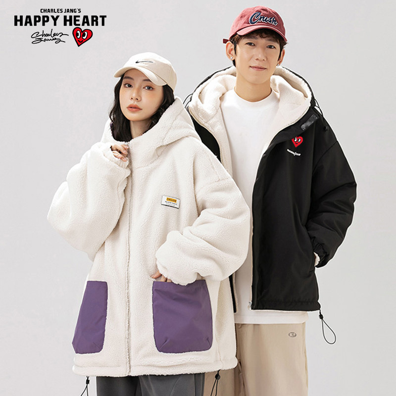 查尔斯桃心 两面穿羊羔绒棉服男士冬季2025新款加厚保暖连帽外套,淘宝优惠券,粉丝福利购,淘宝优惠卷