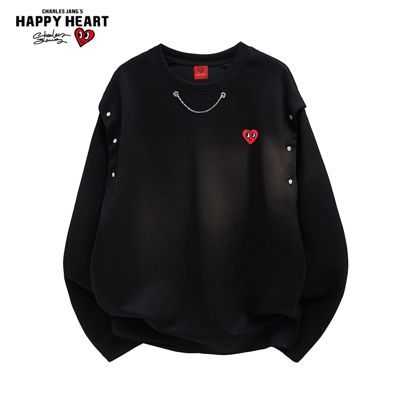 查尔斯桃心设计感圆领卫衣男春秋季新款宽松百搭潮流情侣长袖上衣