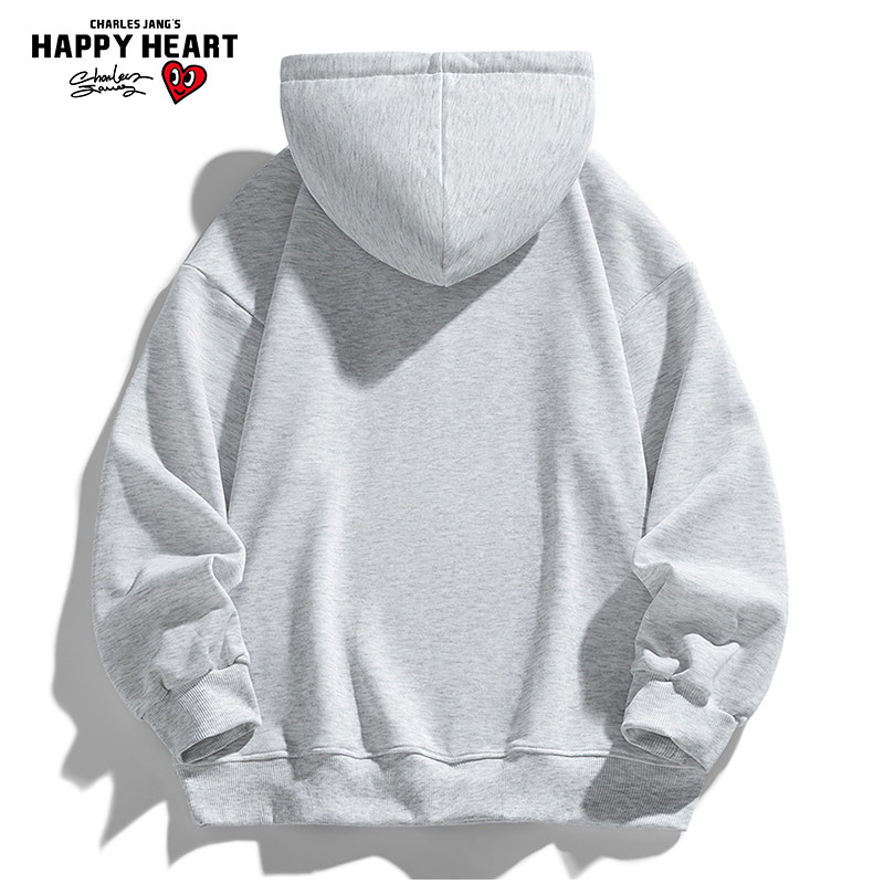 查尔斯桃心 美式格子袋鼠兜连帽卫衣男女春秋季新款休闲长袖外套