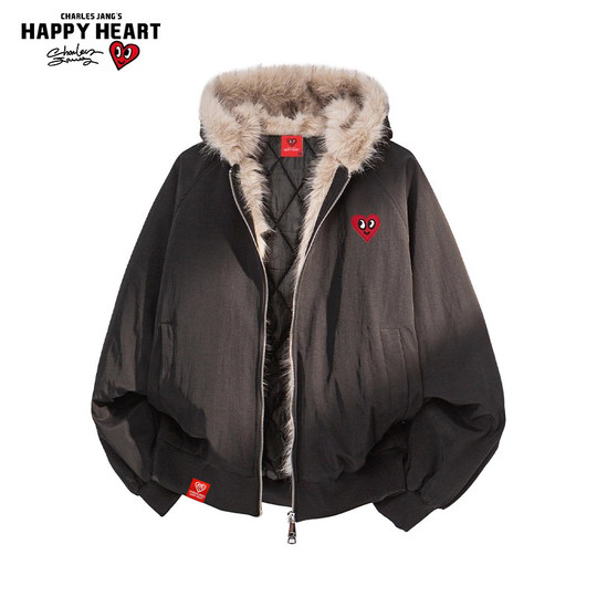 Charles peach heart trendy brand mountain carving cotton coat men's jacket