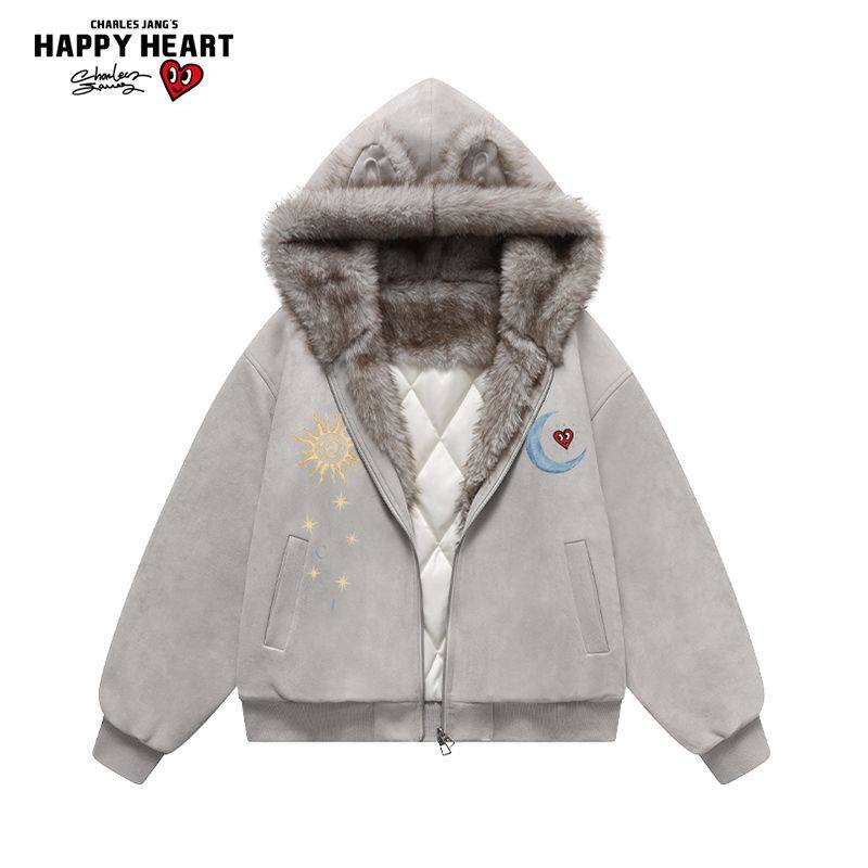 查尔斯桃心美式印花棉衣服男女冬季加绒加厚保暖休闲连帽棉袄外套,淘宝优惠券,粉丝福利购,淘宝优惠卷