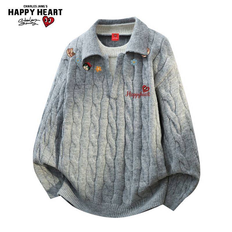 查尔斯桃心 小猫印花亨利领毛衣男女翻领慵懒冬季打底针织衫上衣,淘宝优惠券,粉丝福利购,淘宝优惠卷