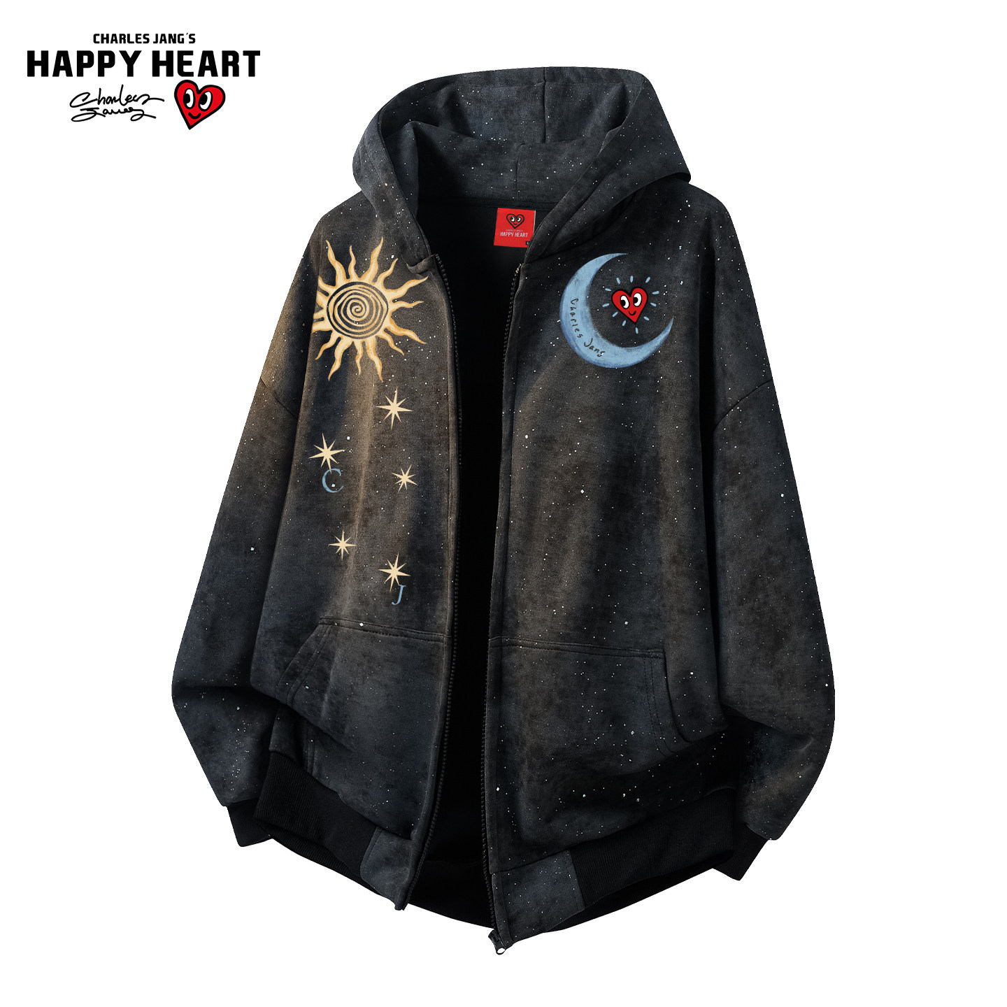 查尔斯桃心满天星连帽开衫卫衣男春秋季日月印花休闲百搭情侣外套,淘宝优惠券,粉丝福利购,淘宝优惠卷