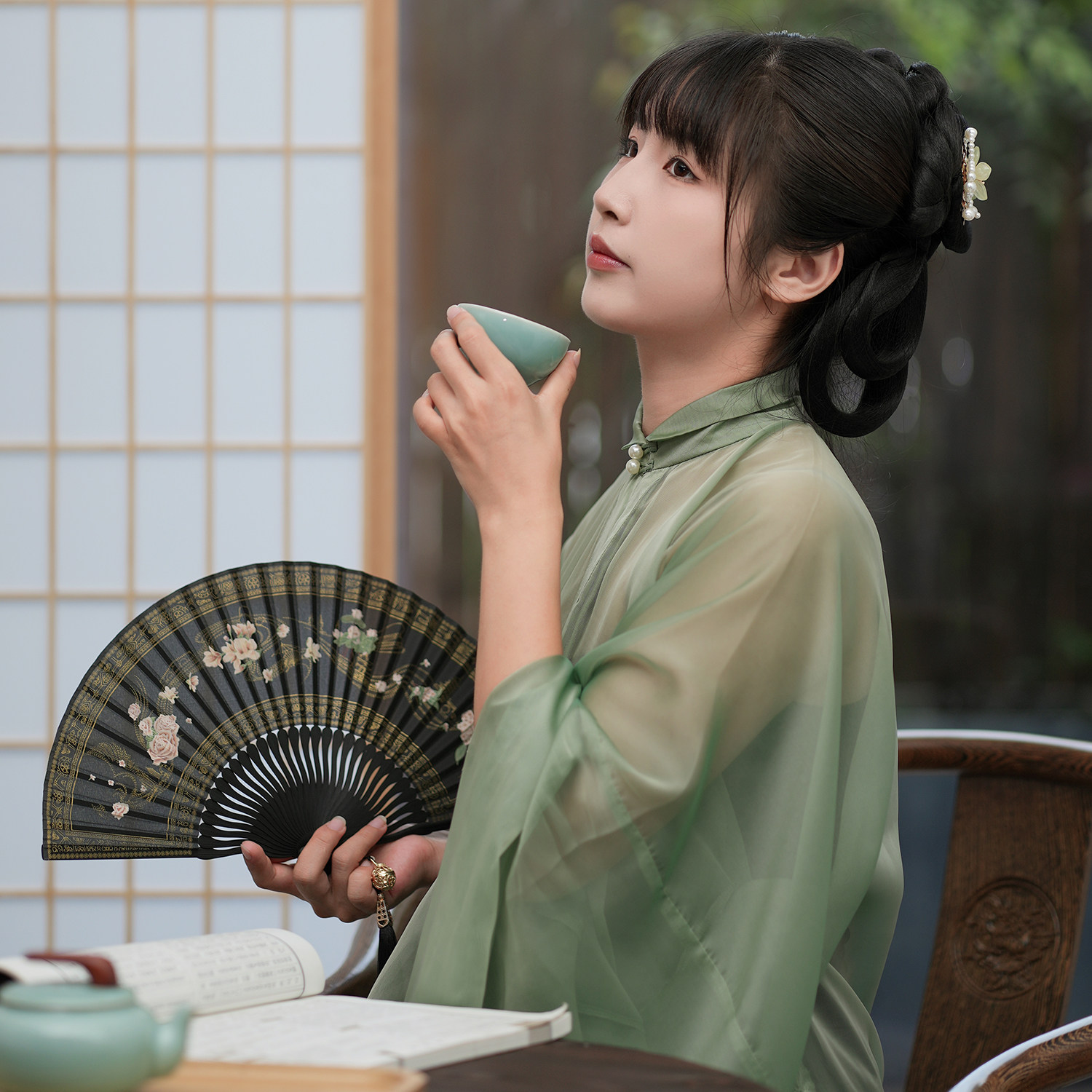 【中国扇博物馆】凤鸣花开折扇镂空香囊流苏吊坠杭州文创扇子古风