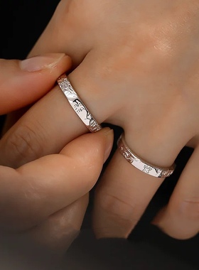 S999足银烟花与蝴蝶戒指小众设计高级感纯银情侣对戒送女友礼物