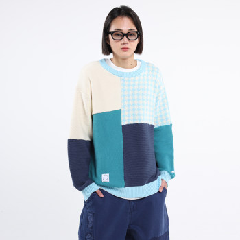 MARKM trendy brandy spring round neck patchwork ສີສົ້ມ patchwork pullover ຄູ່ sweaters ສໍາລັບຜູ້ຊາຍແລະແມ່ຍິງ