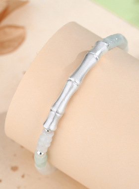 翡翠竹节手链女纯银999新中式国风清冷感节节高升手串精致手链