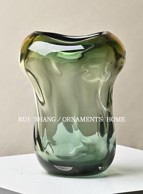 设计师款创意绿色重工琉璃花瓶客厅餐桌插花办公室样板间高级装饰
