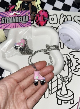 出口复古美高Y2K粉色旱冰鞋项链