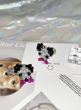 亚文化复古手工串珠水晶小狗戒指