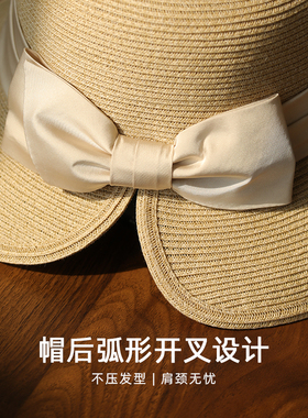 草帽出游优雅法式女夏天