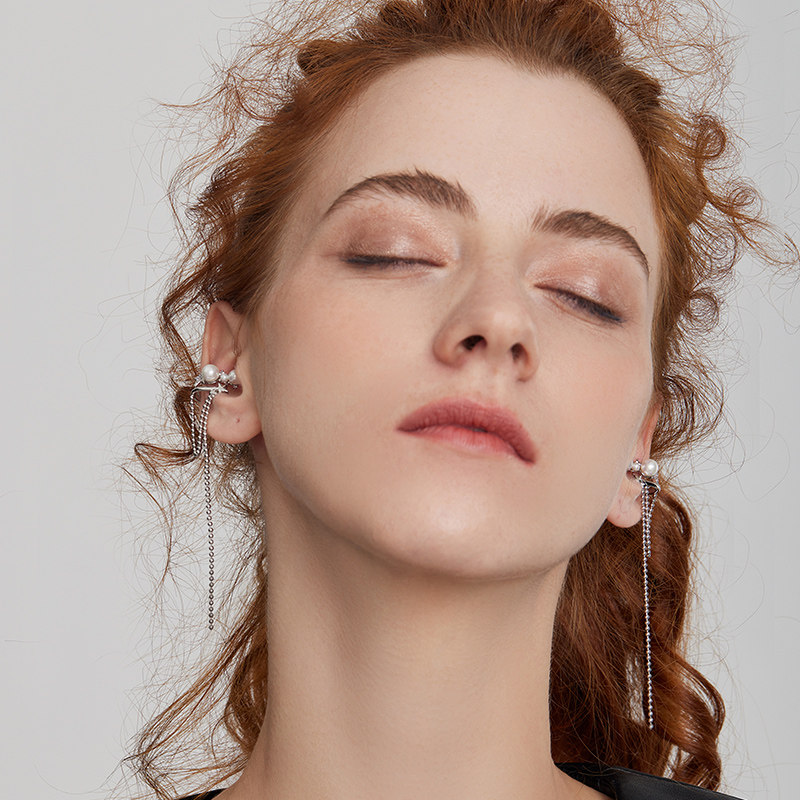 【姜贞羽同款】GOOGMO流苏耳环气质耳坠小众设计纯银珍珠耳饰耳夹,淘宝优惠券,粉丝福利购,淘宝优惠卷