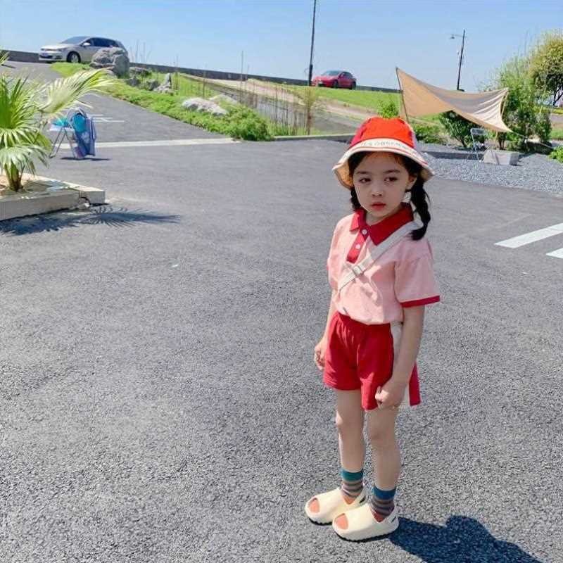 儿童时髦学院风套装2021夏季新款女童兄妹装韩版洋气短袖两件套潮