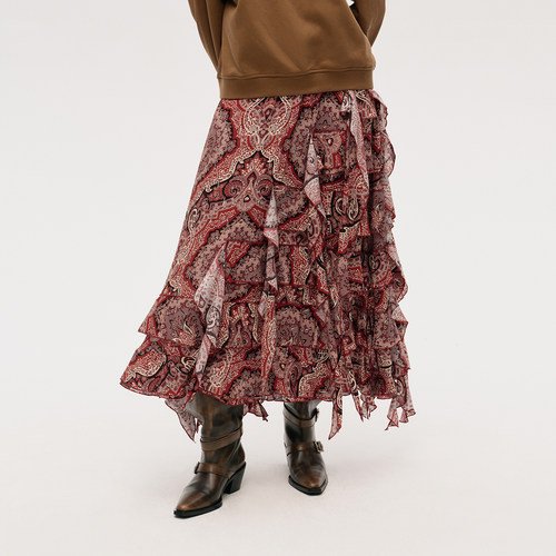 【ICE DUST】hug 2025秋冬新款印花荷叶边长半裙icedust - 图2