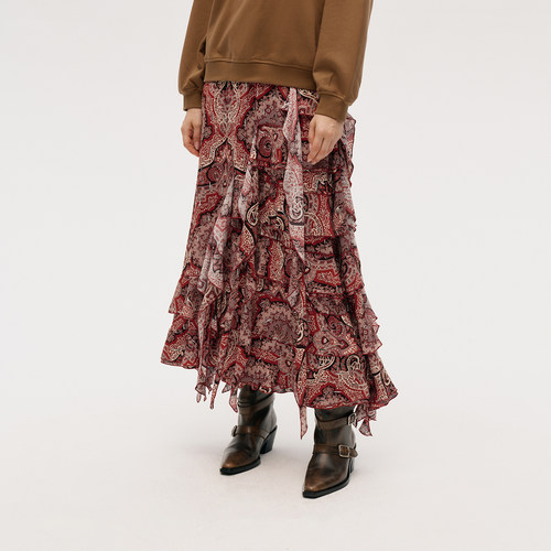 【ICE DUST】hug 2025秋冬新款印花荷叶边长半裙icedust - 图1