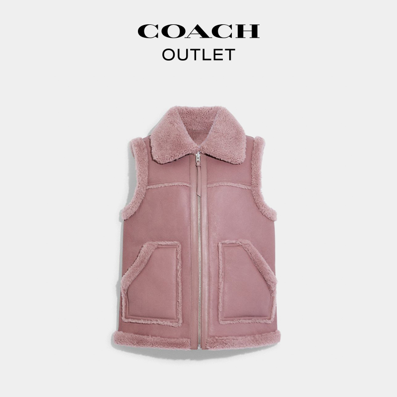 COACH/蔻驰奥莱女士双面皮毛一体马甲背心女皮草外套