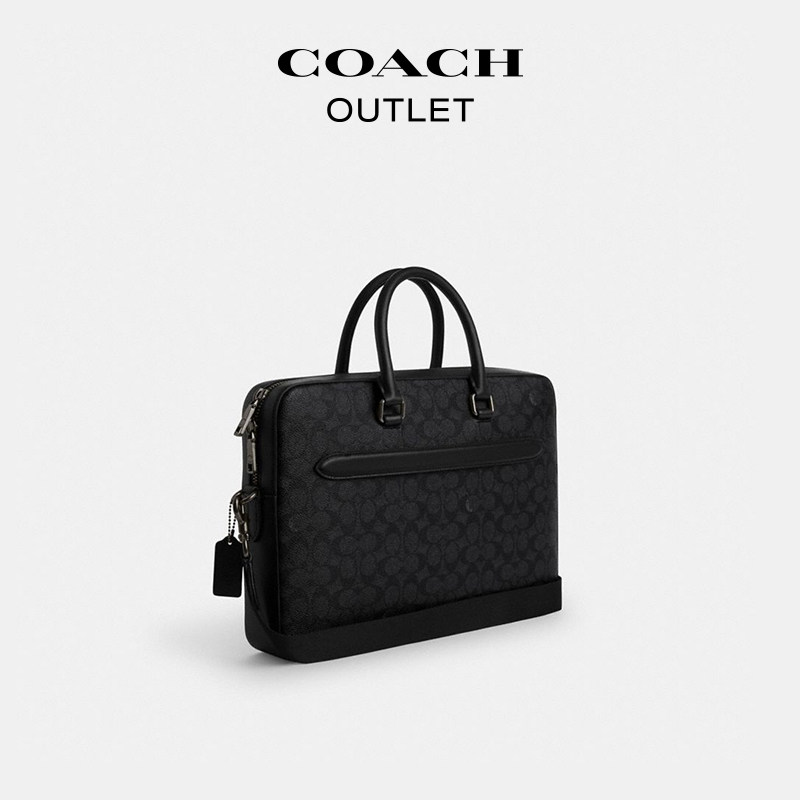 COACH/蔻驰奥莱男士经典标志ETHAN纤巧型公文包老花商务手提包