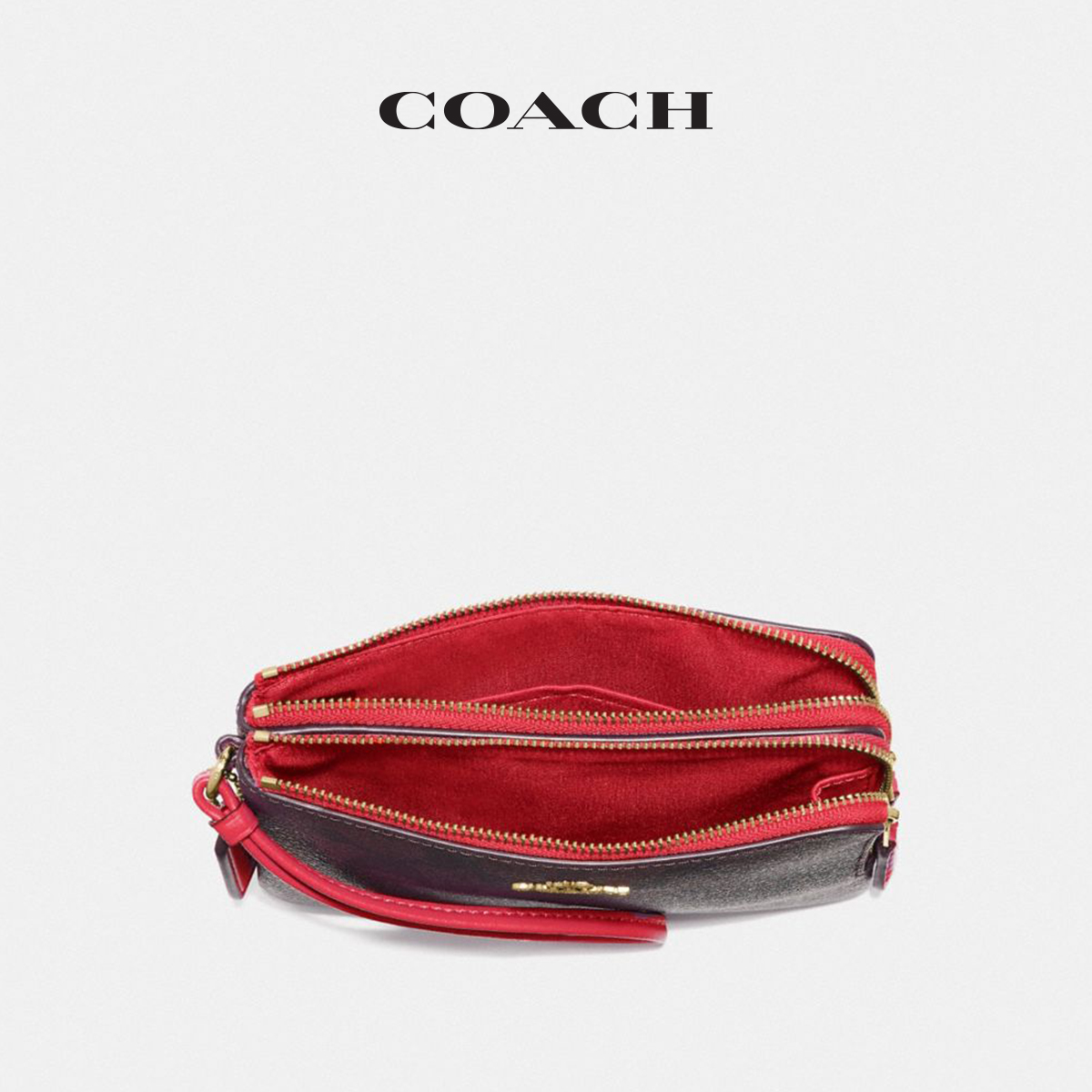 蔻驰奥莱女包拼色双角拉链带卡位腕包手拿包小包 COACH 蔻驰奥莱女包拼色双角拉链带卡位腕包手拿包小包 COACH