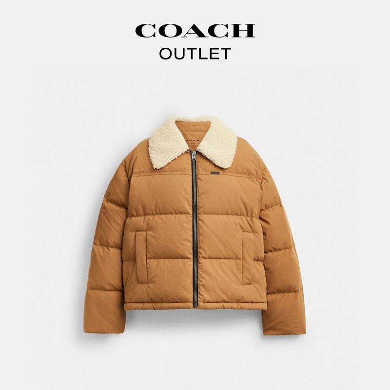 COACH/蔻驰奥莱女士皮毛一体领棉质羽绒加厚外套冬季
