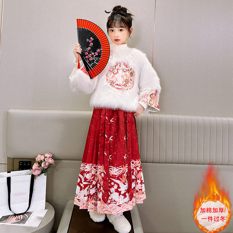 NEXT JANSO马面裙女童冬季加厚中国风儿童加绒夹棉仿皮草中式外套,淘宝优惠券,粉丝福利购,淘宝优惠卷