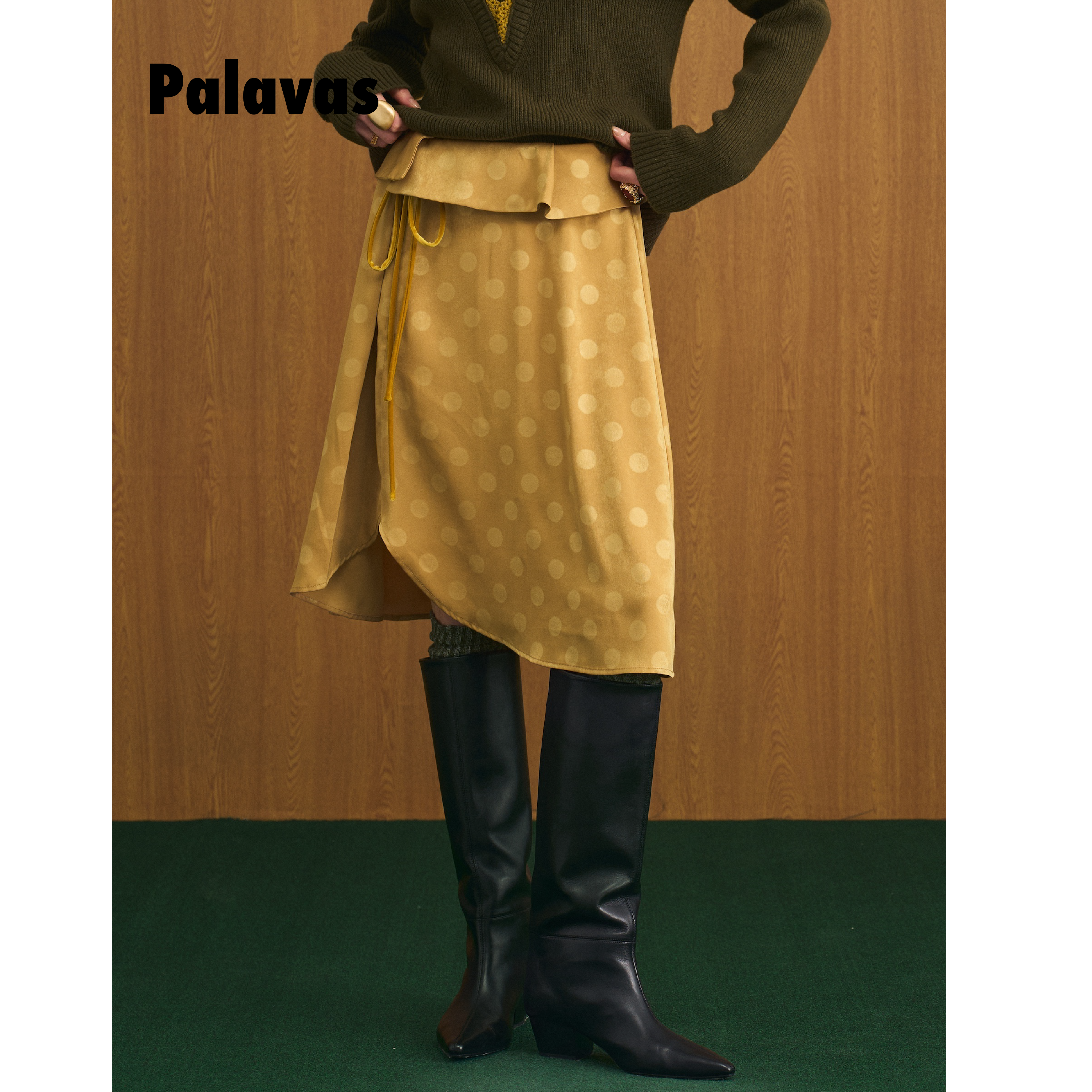 【新品】PALAVAS舷窗落日半裙复古波点印花裙腰间系带半身裙原创,淘宝优惠券,粉丝福利购,淘宝优惠卷