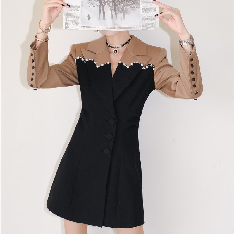 【折】MasionWester 2R秋冬新款卡拼黑收腰外套西装连衣裙,淘宝优惠券,粉丝福利购,淘宝优惠卷