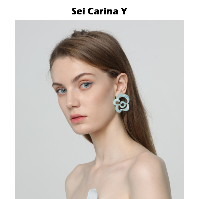 【折】Sei Carina Y花朵烫钻醋酸耳环 时尚百搭甜美可爱耳饰女 - 图2