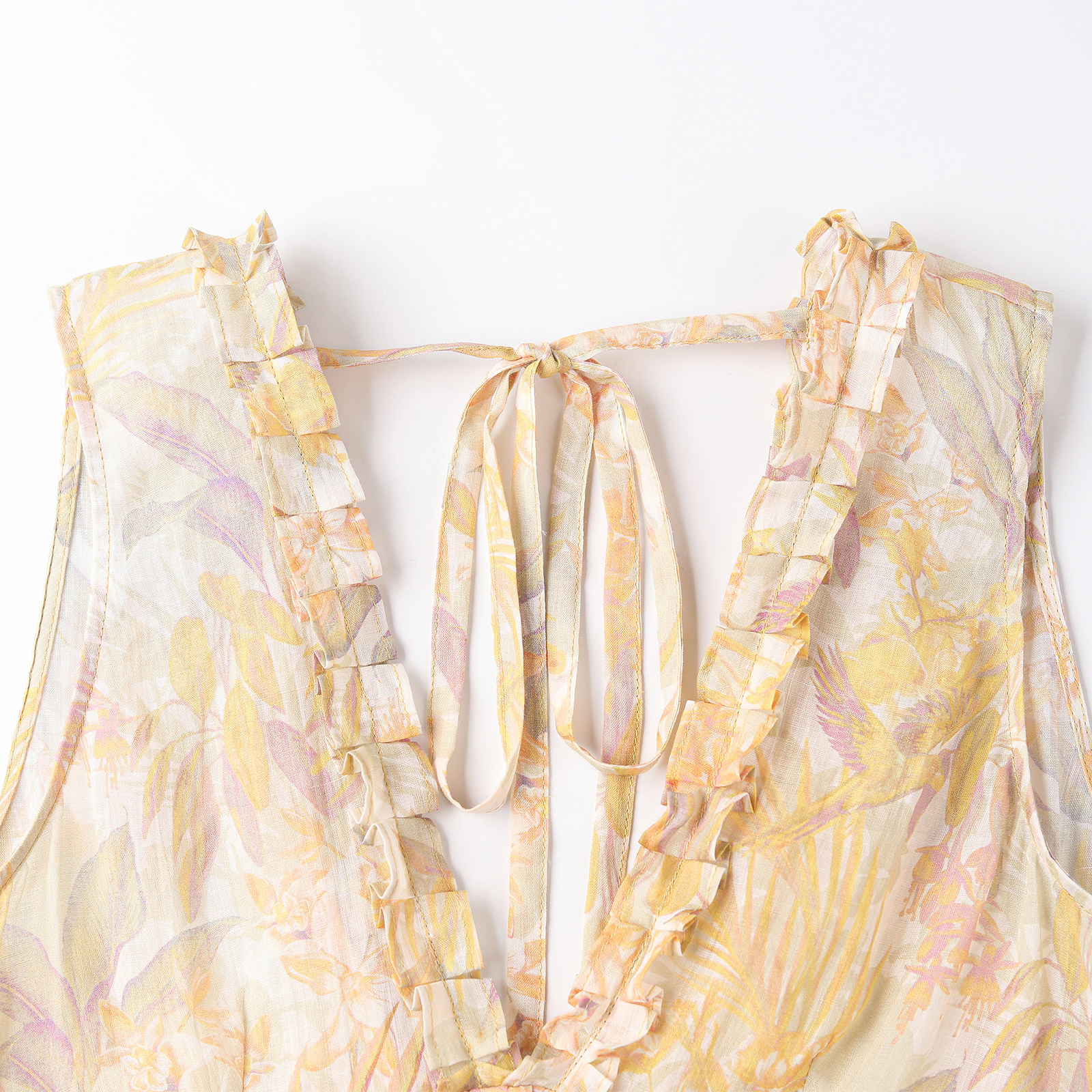 wana try亚麻复古水墨花卉叠穿黄色背心上衣2025夏季新款女上装,淘宝优惠券,粉丝福利购,淘宝优惠卷