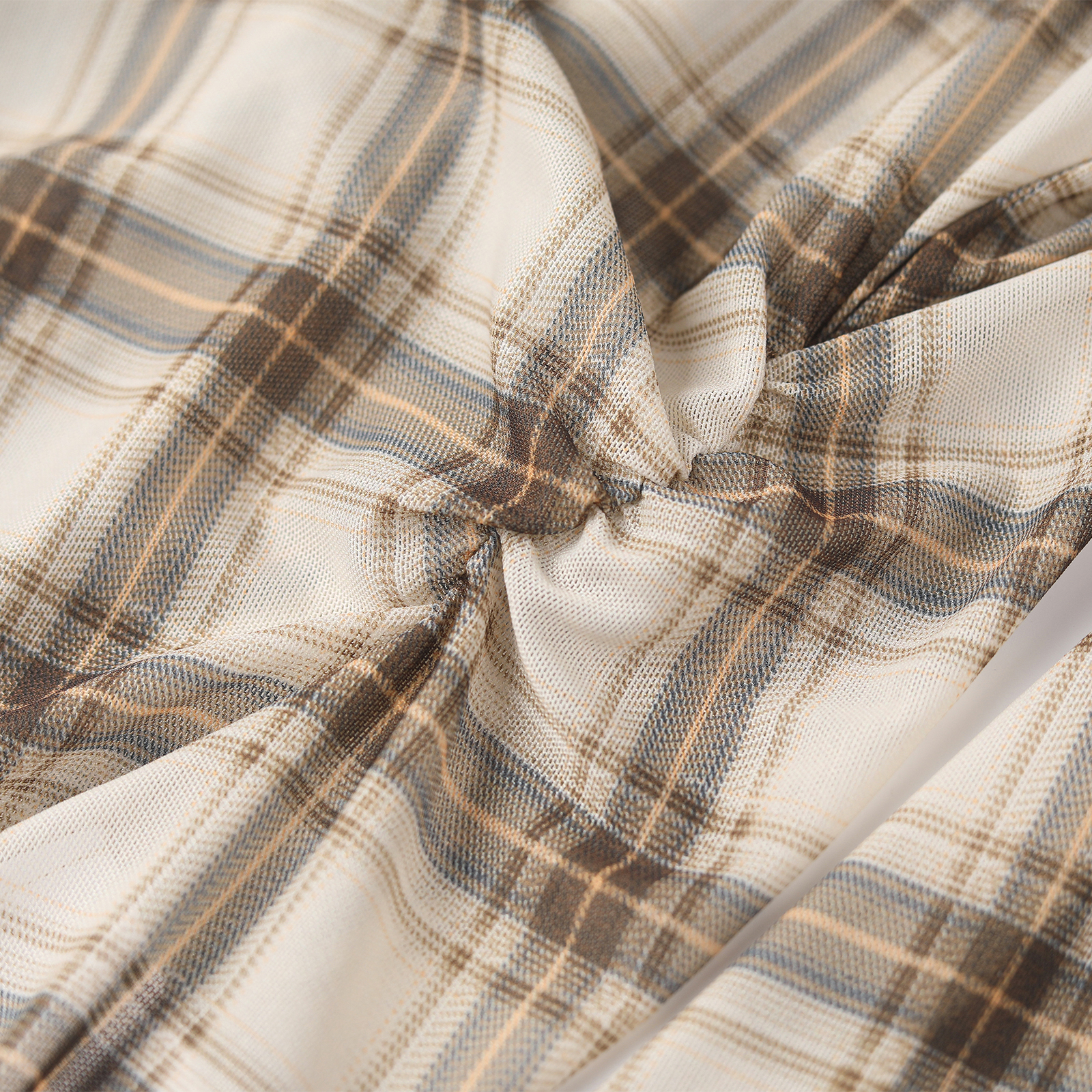 wana try格纹斜裁贴身柔软咖色打底衫2025夏季新款休闲女款上衣 - 图2