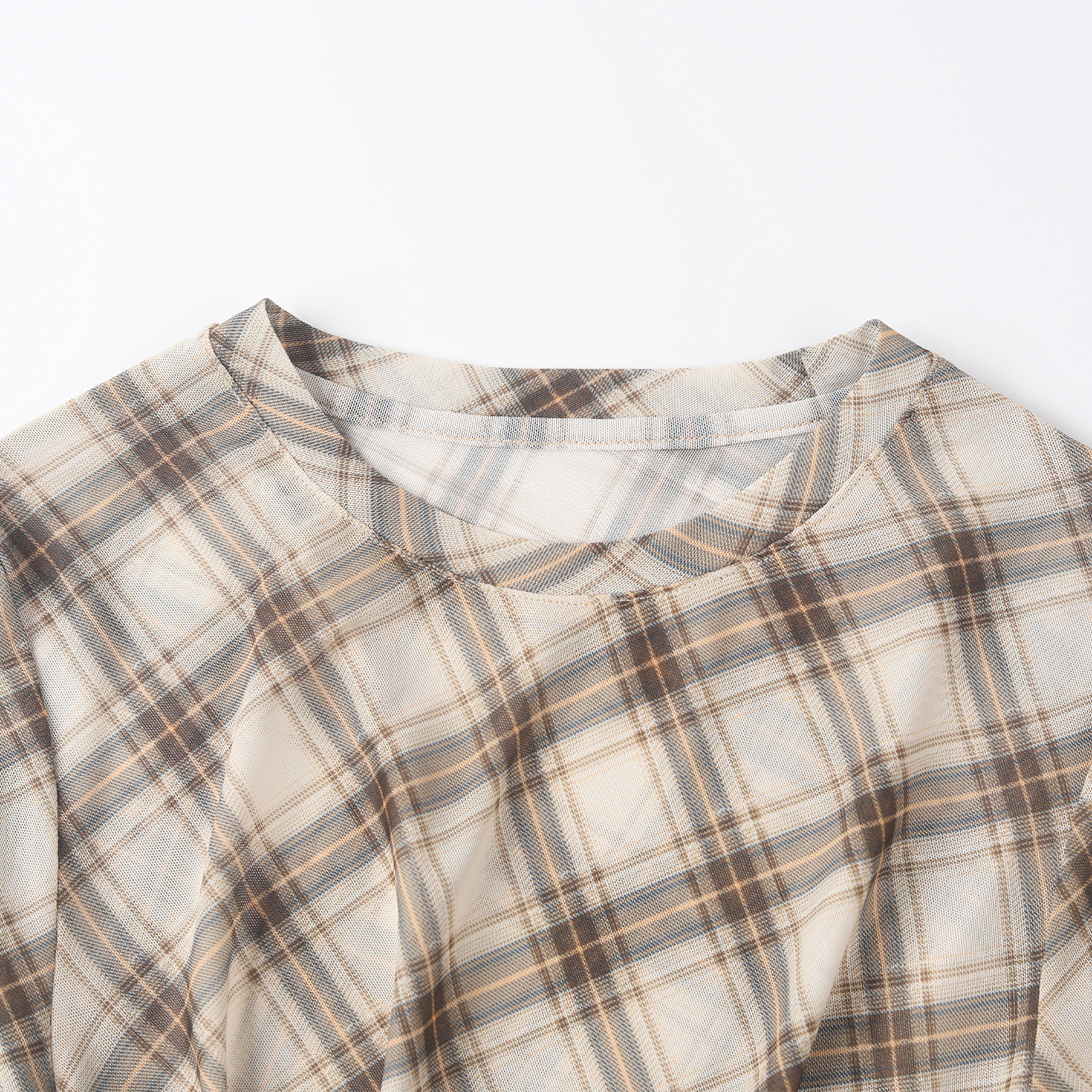 wana try格纹斜裁贴身柔软咖色打底衫2025夏季新款休闲女款上衣 - 图0