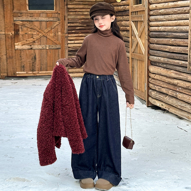 女童皮毛一体毛毛衣秋冬装2026新款儿童中大童打底衫牛仔裤三件套,淘宝优惠券,粉丝福利购,淘宝优惠卷