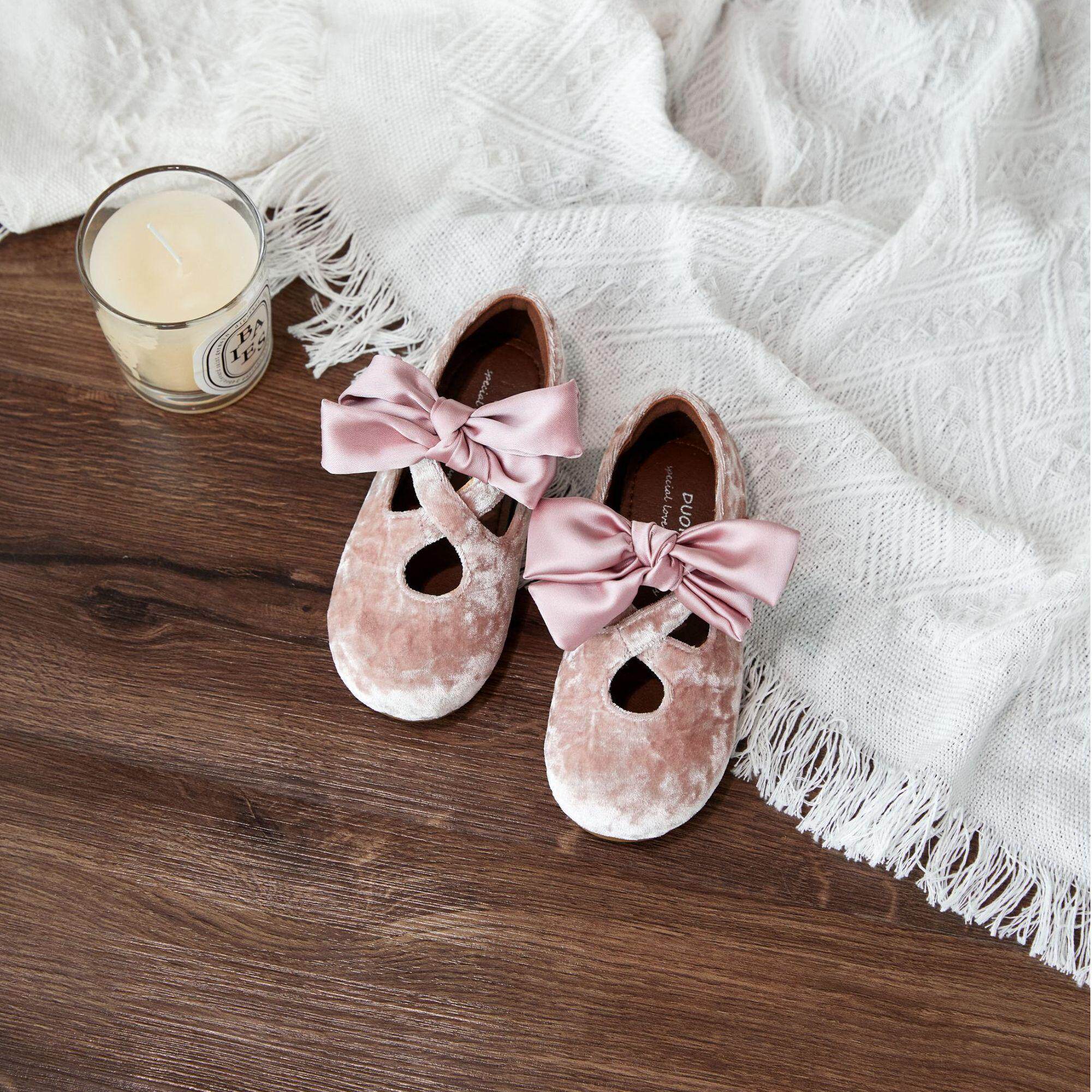 DuoReMi2024秋季新款BR2461交叉蝴蝶结绒面儿童软底平底童鞋,淘宝优惠券,粉丝福利购,淘宝优惠卷