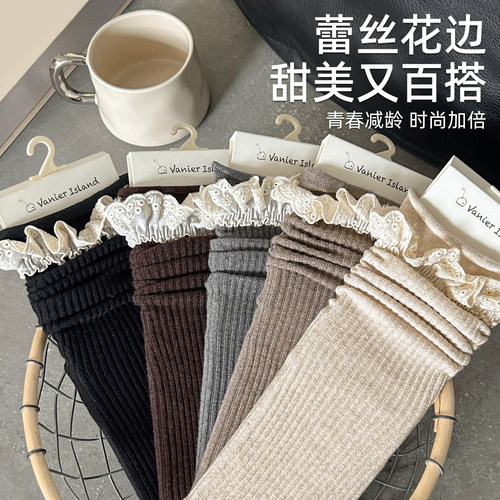 日系复古花边堆堆袜子女春秋款2026新款爆款学院风春季百搭中筒袜 - 图0