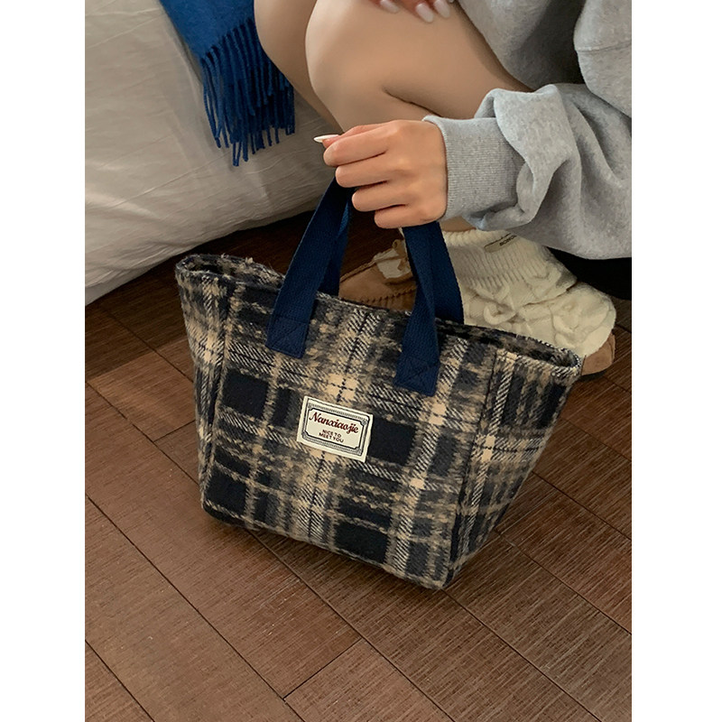网红ins复古格纹毛呢托特包女大容量通勤手提包大学生单肩手拎包,淘宝优惠券,粉丝福利购,淘宝优惠卷