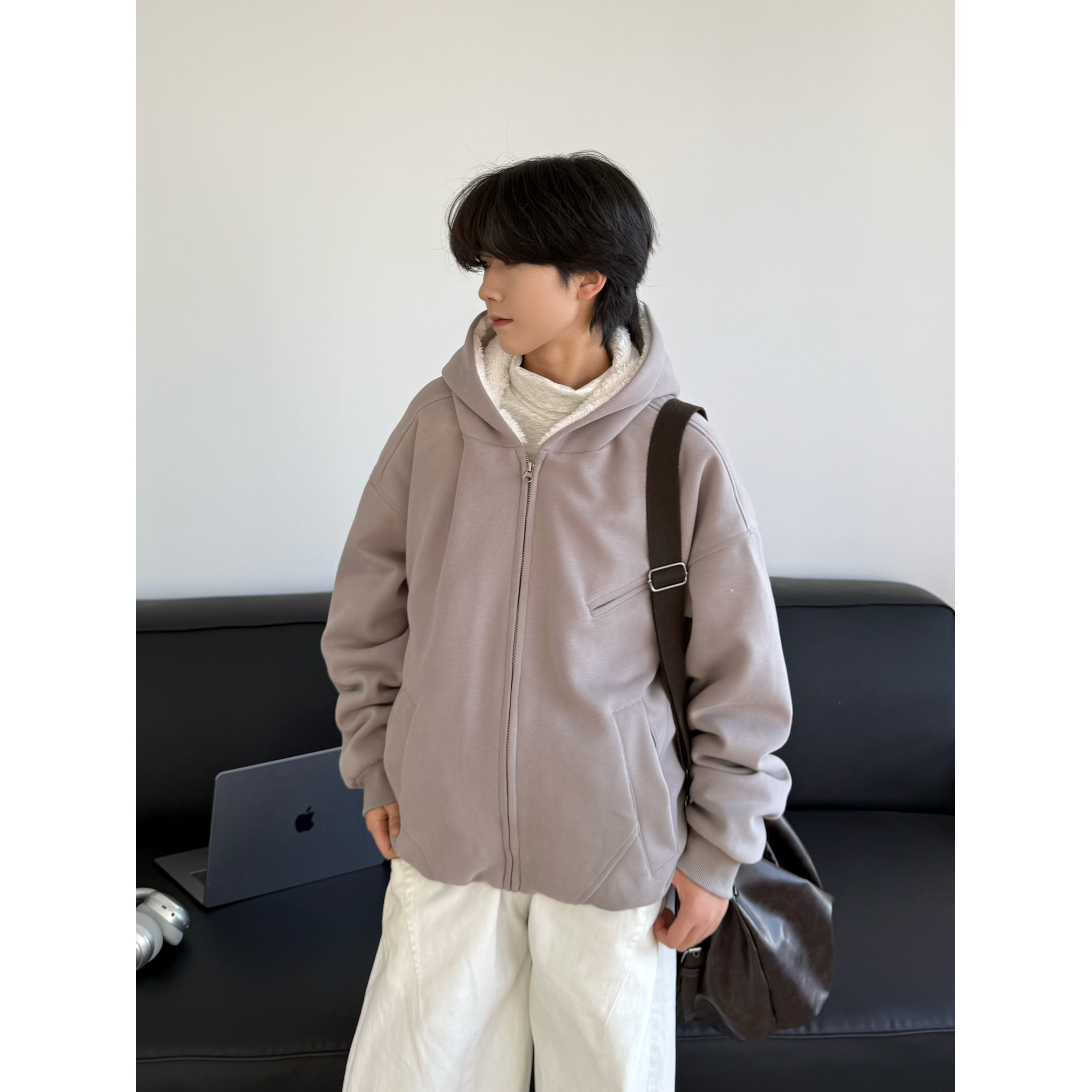 19otiwtt美式复古北加绒连帽加厚棉衣男女宽松保暖短款拉链外套冬 - 图1