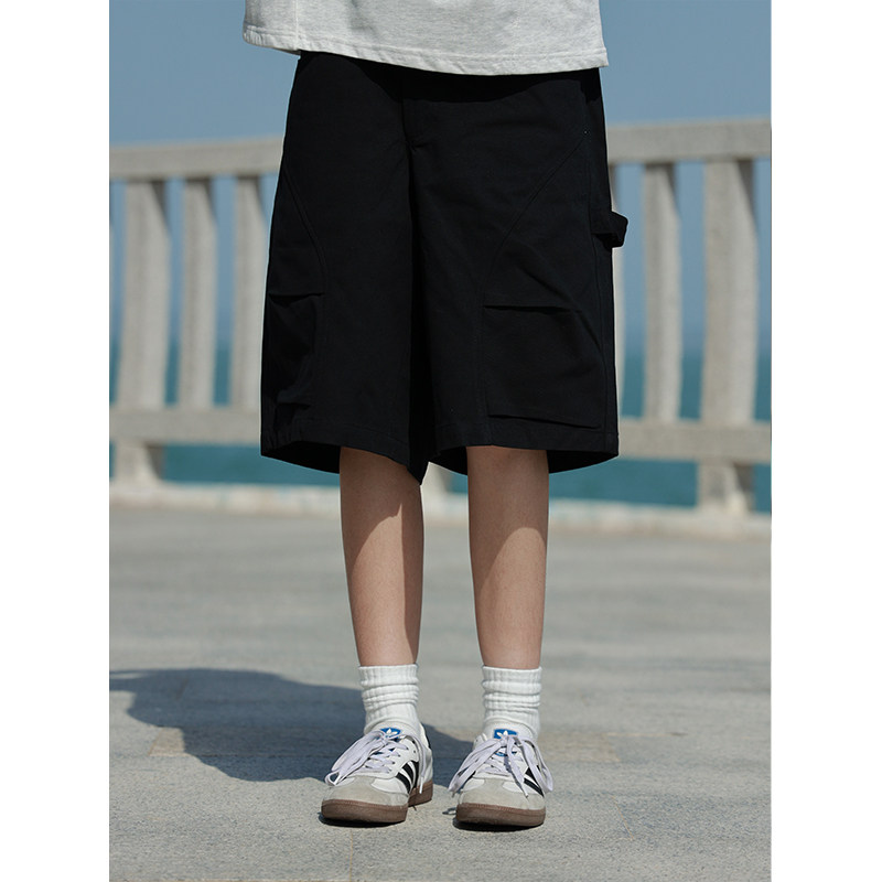 19otiwtt美式高街弧形拼接纯色休闲短裤男夏季情侣简约百搭七分裤,淘宝优惠券,粉丝福利购,淘宝优惠卷