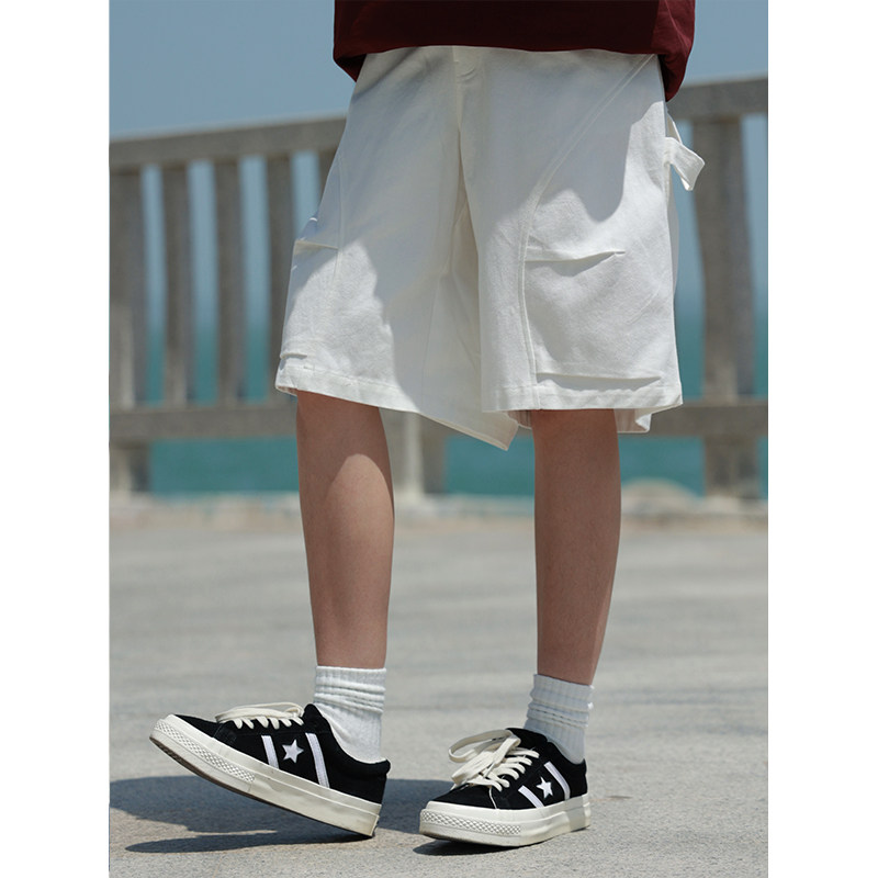 19otiwtt美式高街弧形拼接纯色休闲短裤男夏季情侣简约百搭七分裤,淘宝优惠券,粉丝福利购,淘宝优惠卷