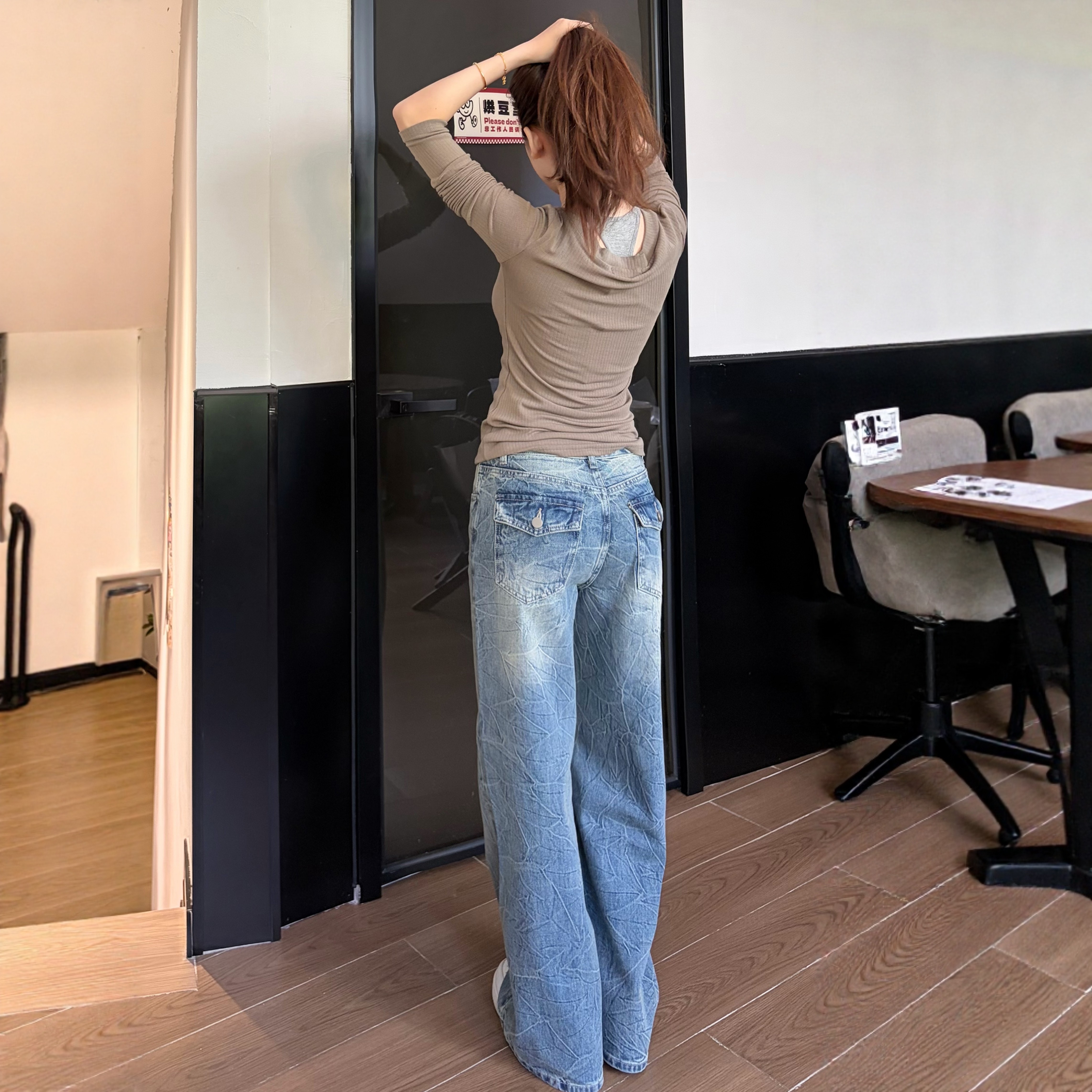 MY FAERIE绣标系列~低腰水洗宽松直筒美式复古牛仔裤女阔腿裤子,淘宝优惠券,粉丝福利购,淘宝优惠卷