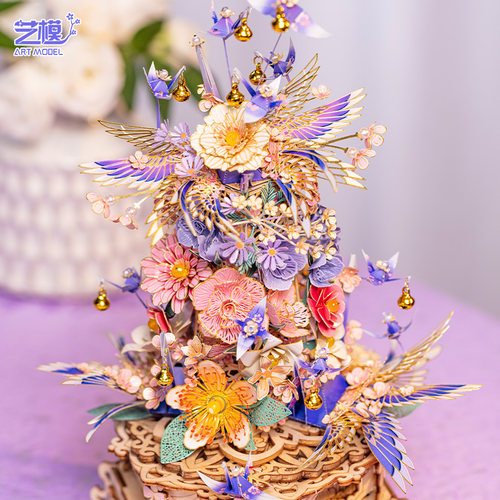 艺模醉花间3D立体拼图金属拼装模型手工diy玩具八音盒 送女友礼物 - 图0