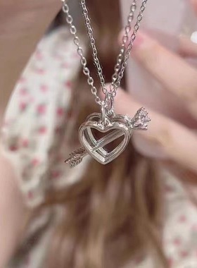 真可爱粉钻一箭穿心项链新款丘比特爱心天然粉钻吊坠项链