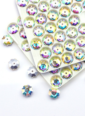 新款闪亮玻璃手缝钻梅花中孔手缝石白色白AB DIY服装辅料鞋包配