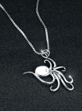 跨境亚马逊海洋系列白金蓝白澳宝八爪鱼章鱼女式个性百搭项链