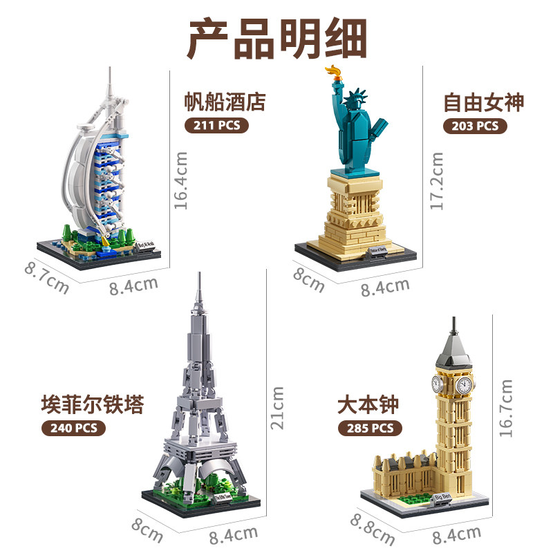 星涯优品国外地表建筑积木男女孩益智拼装儿童手工搭建小颗粒玩具,淘宝优惠券,粉丝福利购,淘宝优惠卷