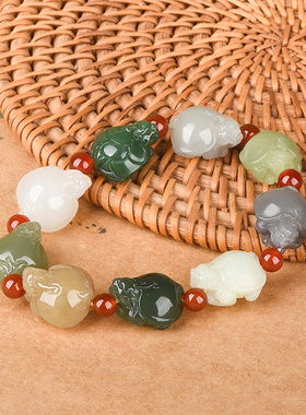 佳媛玉业和田玉多彩玄武玉手链 男女士款乌龟龙龟玉手饰玉手串