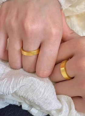 中古金色光面素圈开口戒女vintage古法传承指环小众设计感食指戒