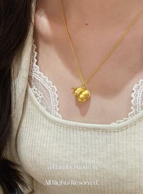 ＜花火商店＞至上系列 - 丝绒感拉丝葫芦通体925银镀金项链