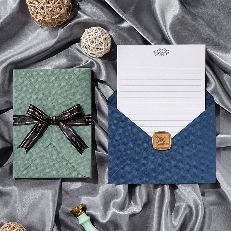 10张麻布纹质感信封信纸可印logo定制复古写情书创意烫金高端精致火漆彩色贺卡礼品卡片邀请函小号高档唯美 - 图3