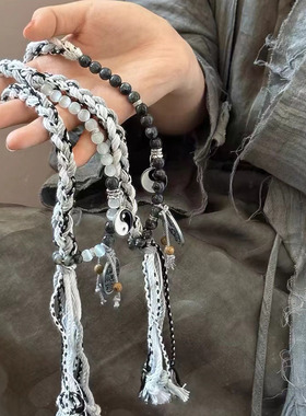 新中式双生太极山鬼花钱手绳男手链女编织小众设计情侣款手串