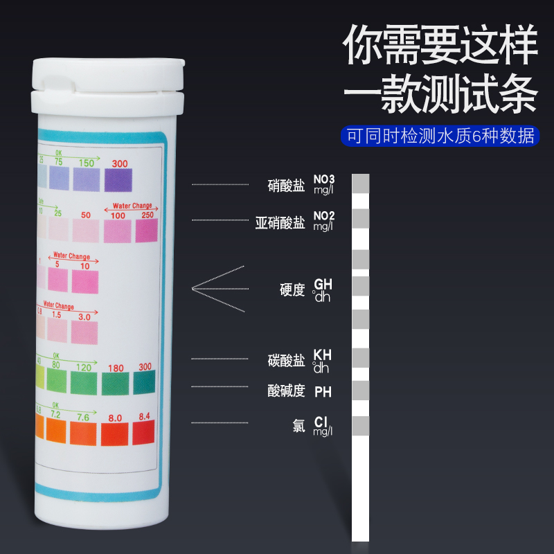 沃韦朗水族鱼缸水质检测六合一no3余氯no2硬度ph淡水测试剂gh试纸 - 图2